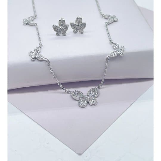 18k Gold Filled Micro Pave Butterfly Set with Earrings and Necklace - HER Home Design Boutique