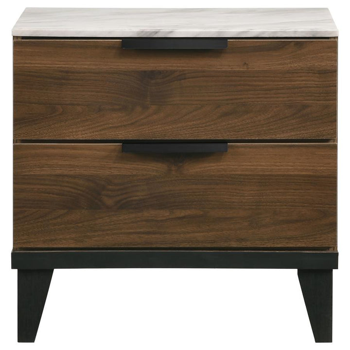 2-drawer Nightstand Walnut Brown with Faux Marble Top - HER Home Design Boutique