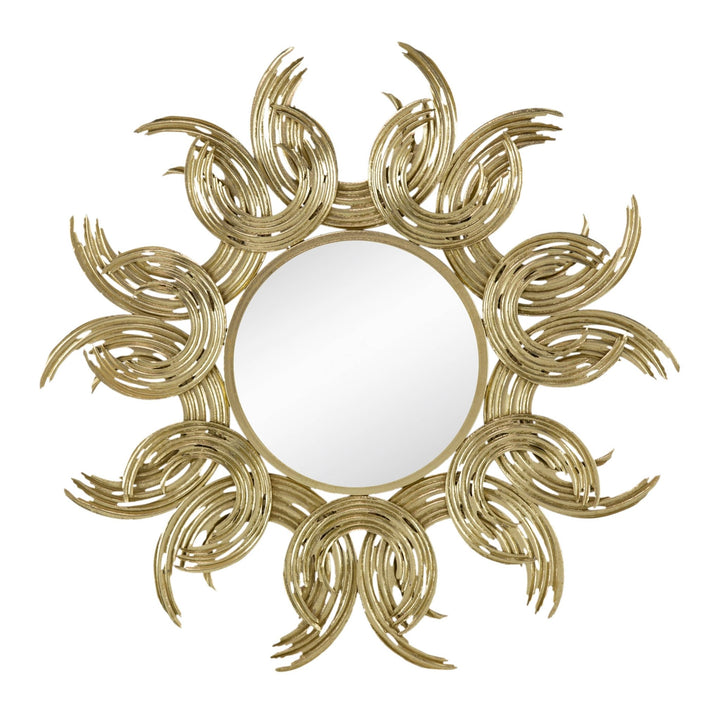 38" Sunburst Metal Decorative Mirror with Gold Finish, Boho: Gold / Iron - HER Home Design Boutique