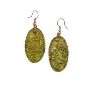 Anju Copper Patina Earrings - Filigree with Spiral Green Ovals - HER Home Design Boutique