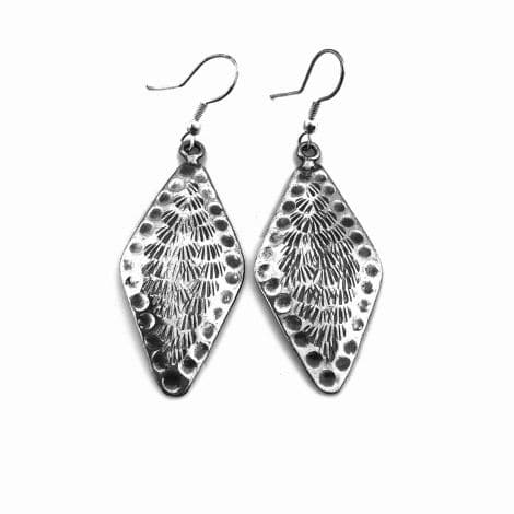 Anju Engraved Dangle Antiqued Silver Plated Earrings with Feather Pattern - HER Home Design Boutique