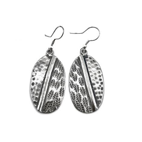 Anju Engraved Dangle Antiqued Silver Plated Earrings with Leaves and Dots Pattern - HER Home Design Boutique