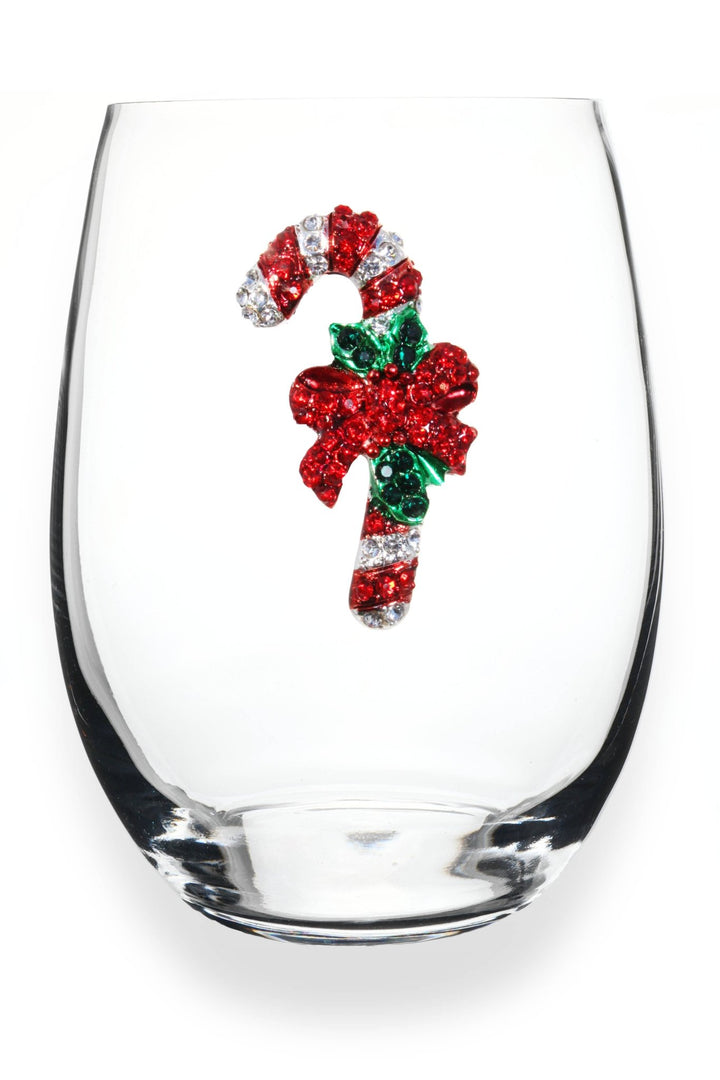 Candy Cane Christmas Holiday Jeweled Stemless Wine Glass - HER Home Design Boutique