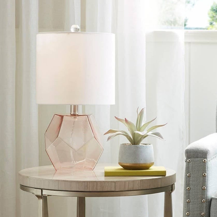 Clear Glass Base Table Lamp in Pink - HER Home Design Boutique