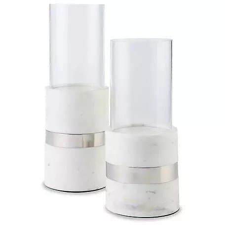 Contemporary Candle Holders in White Marble - HER Home Design Boutique
