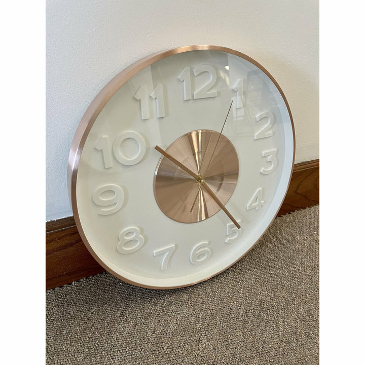 Contemporary Wall Clock in White and Metallic Rose Gold, 16" - HER Home Design Boutique