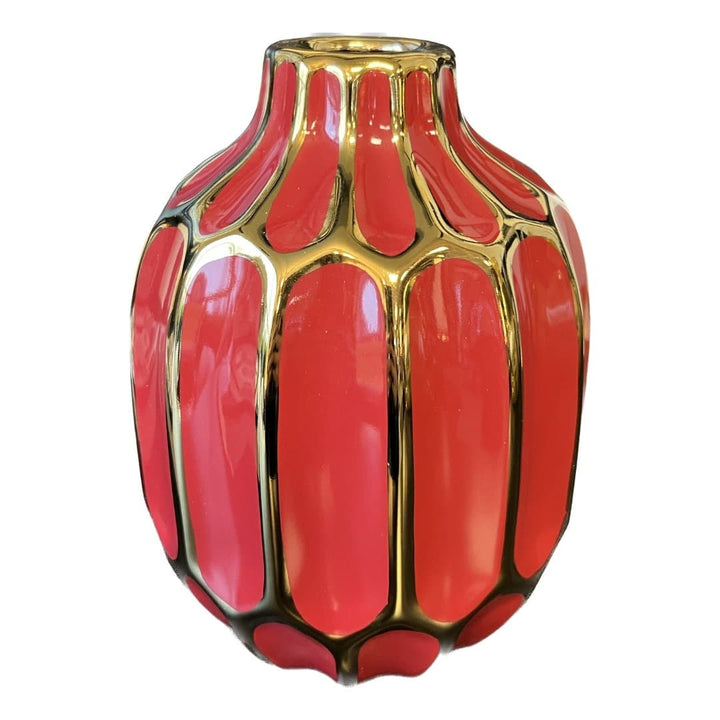 Cranberry Rubbed Vase with Gold Accent - HER Home Design Boutique