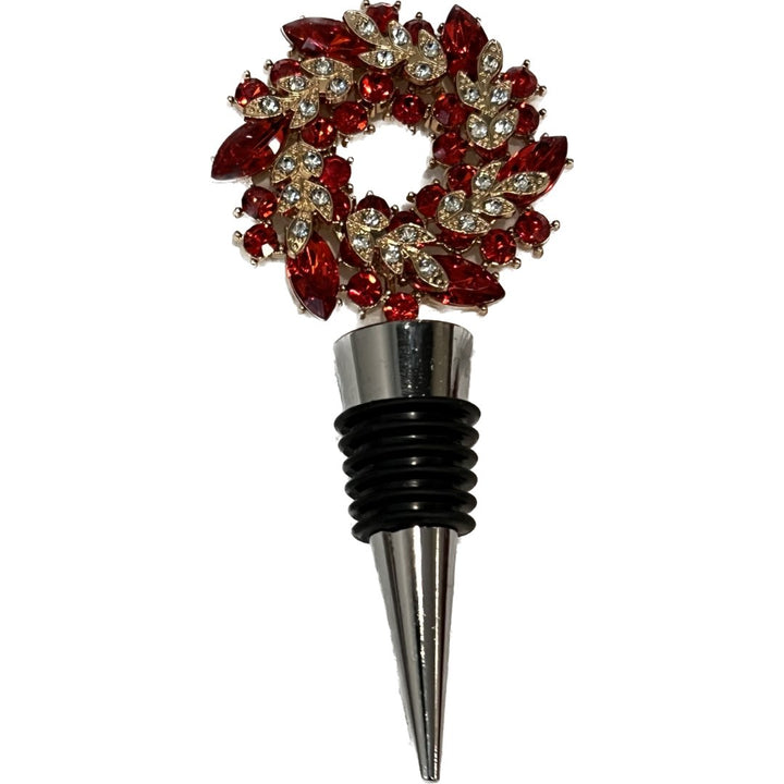 Crystal Christmas Wreath Wine Stopper in Red - HER Home Design Boutique