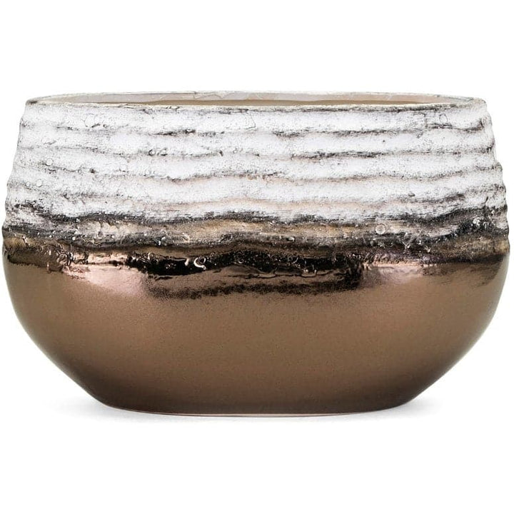 Distressed Ceramic Bowl in Metallic Copper and White - HER Home Design Boutique