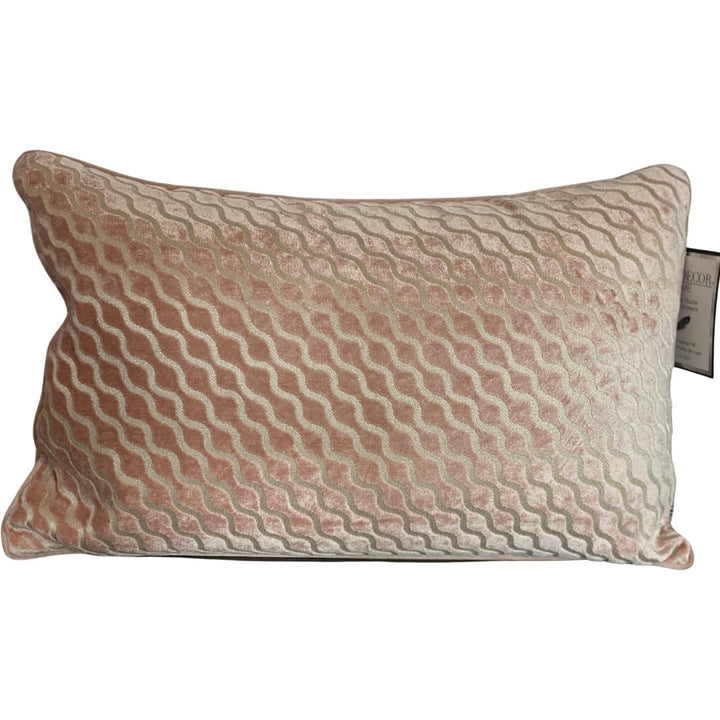 Embossed Velvet Feather Fill Decorative Lumbar Pillow in Blush - HER Home Design Boutique
