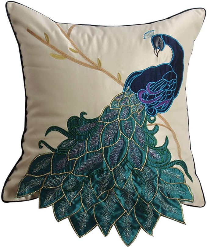 Embroidered Peacock Decorative Throw Pillow - HER Home Design Boutique