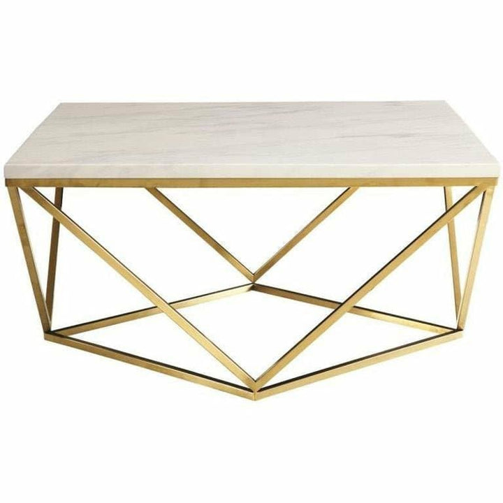 Faux Marble Top Brass Base Coffee Table in White - HER Home Design Boutique
