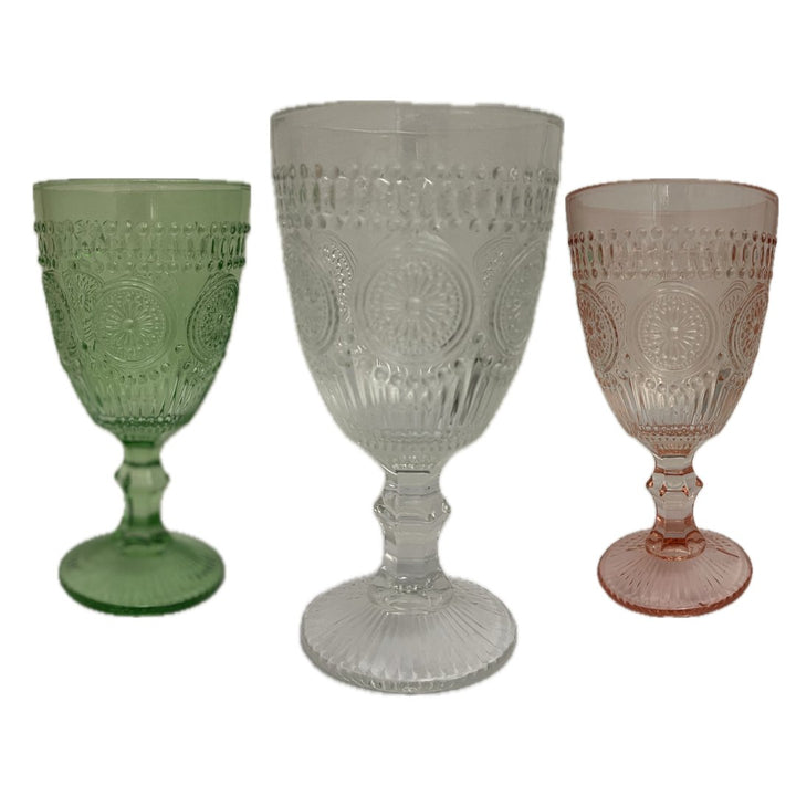 Floral Textured Glass Water Goblet - HER Home Design Boutique