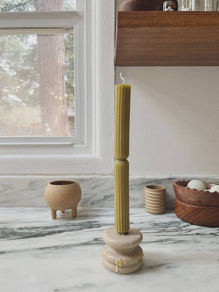 Fluted Chunky Taper Candles in Olive - HER Home Design Boutique