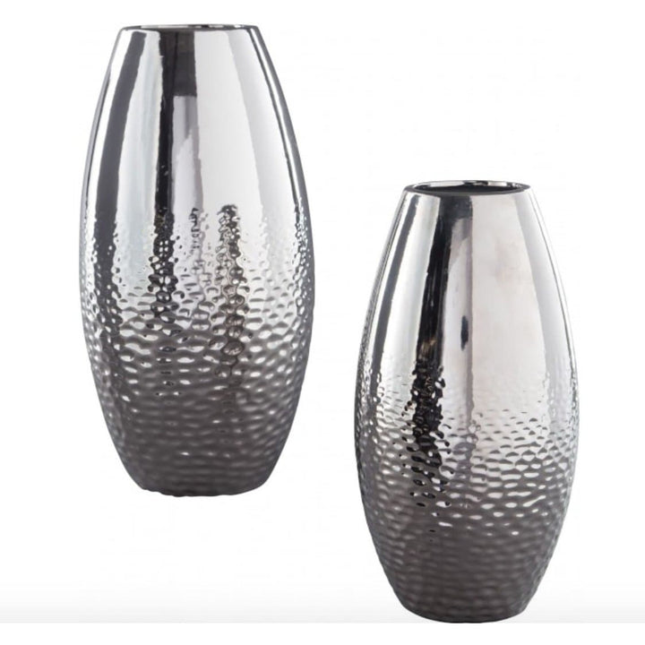 Glazed Ceramic Vases in Silver (Set of 2) - HER Home Design Boutique