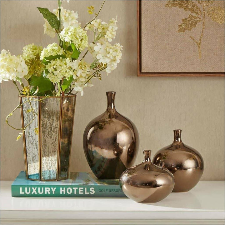Handmade Metallic Bronze Ceramic Vases (Set of 3) - HER Home Design Boutique