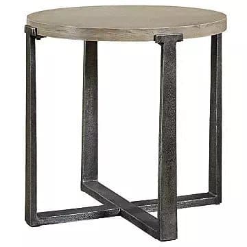 Industrial Round End Table with Pewter Legs - HER Home Design Boutique
