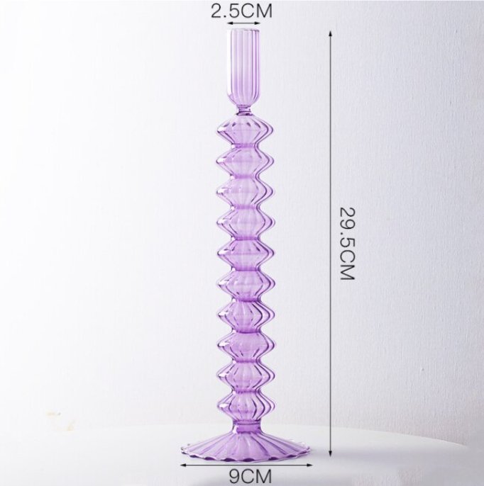Lace Taper Glass Candlestick Holder: Purple - HER Home Design Boutique