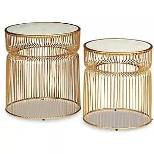Marble Top Cage Accent Tables in Brushed Gold (Set of 2) - HER Home Design Boutique