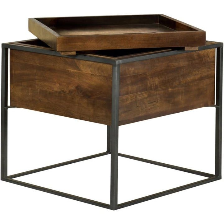 Mid-Century Modern Accent Table with Removable Top Tray in Dark Brown - HER Home Design Boutique