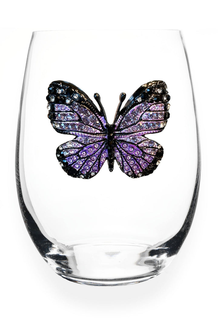 Purple Butterfly Jeweled Stemless Wine Glass - HER Home Design Boutique