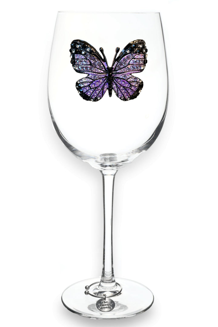 Purple Butterfly Jeweled Stemmed Wine Glass - HER Home Design Boutique