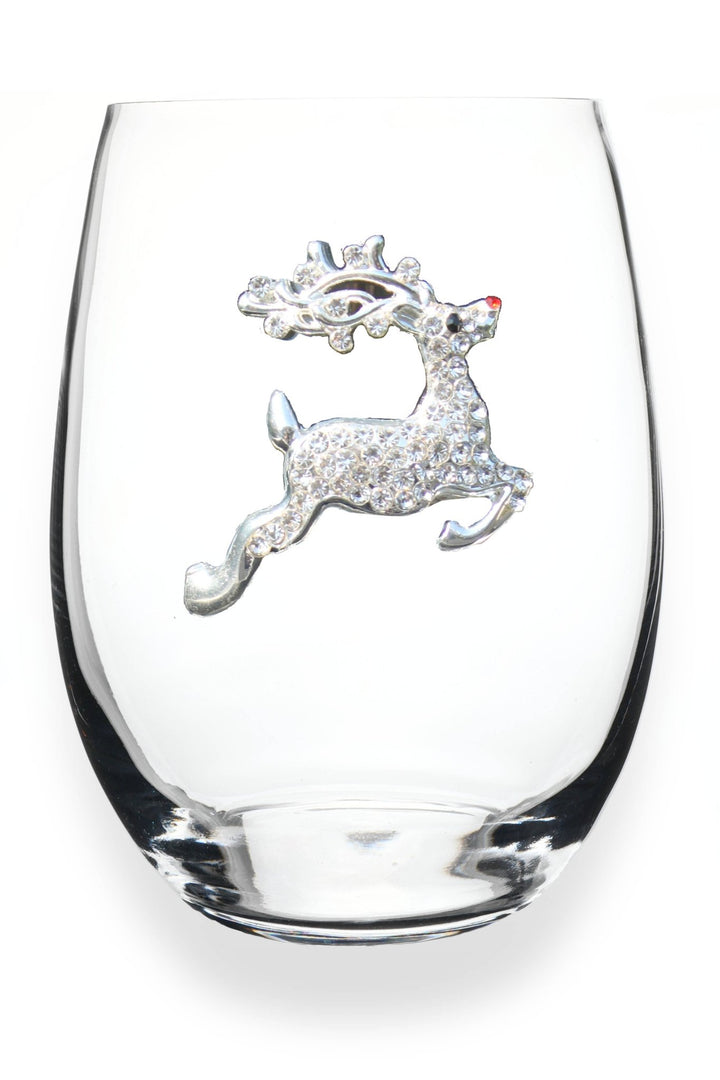Reindeer Jeweled Stemless Wine Glass - HER Home Design Boutique