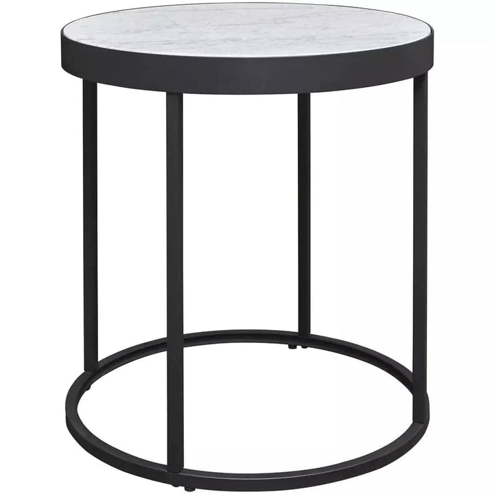 Round Marble End Table with Black Metal Legs - HER Home Design Boutique