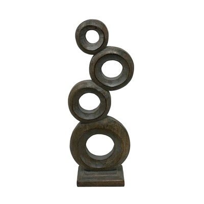 Rustic 4-Ring Wooden Sculpture in Greywash - HER Home Design Boutique