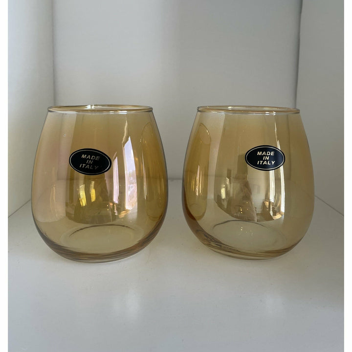 Set of 2 Gold Iridescent Stemless Wine Glasses, 8oz - HER Home Design Boutique