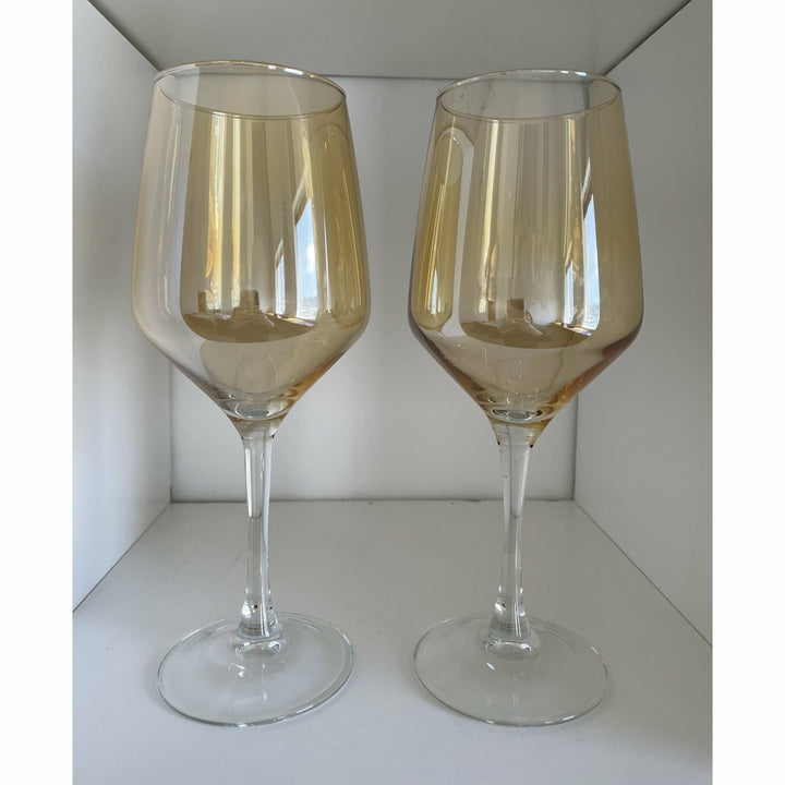 Set of 2 Gold Iridescent Wine Glasses, 16oz - HER Home Design Boutique