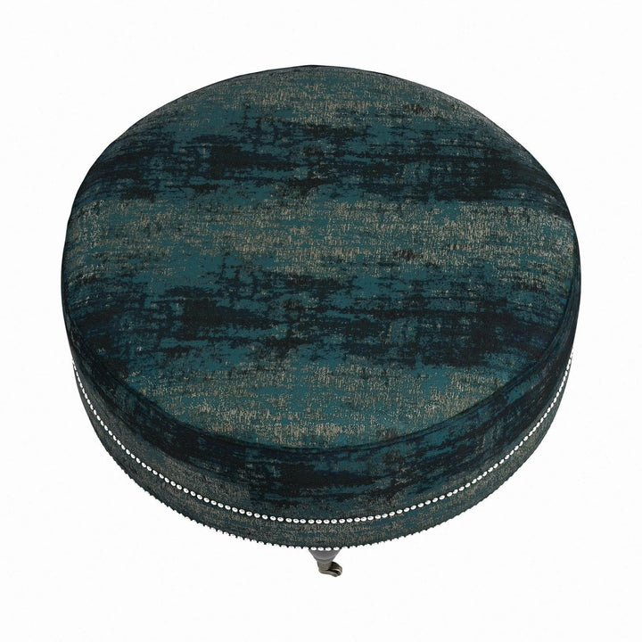 Teal Round Ottoman with Nailheads - HER Home Design Boutique