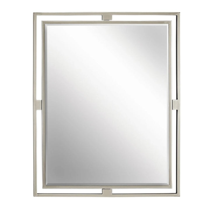 Transitional Double Framed Wall Mirror in Brushed Nickel - HER Home Design Boutique