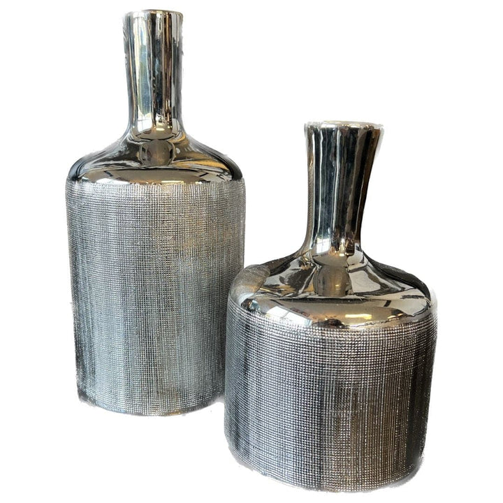 Transitional Vase with Linen Texture in Chrome (Set of 2) - HER Home Design Boutique