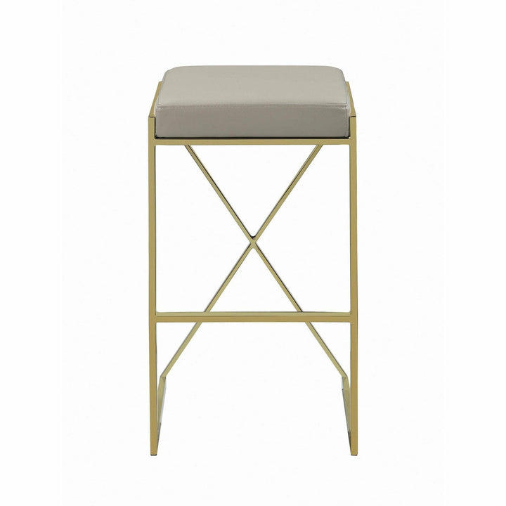 Upholstered Bar Stool Taupe with Brass Legs - 29.5" - HER Home Design Boutique