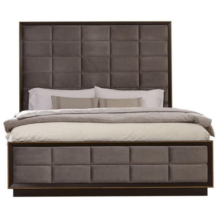 Upholstered Bed in Smoked Peppercorn and Grey - HER Home Design Boutique
