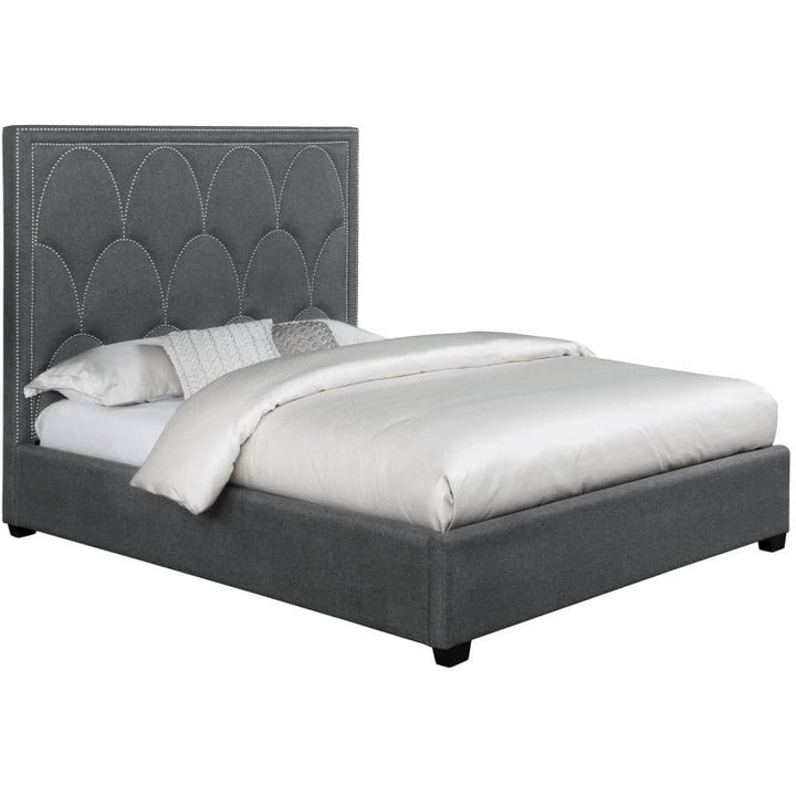 Upholstered Bed With Nailhead Trim in Charcoal - HER Home Design Boutique