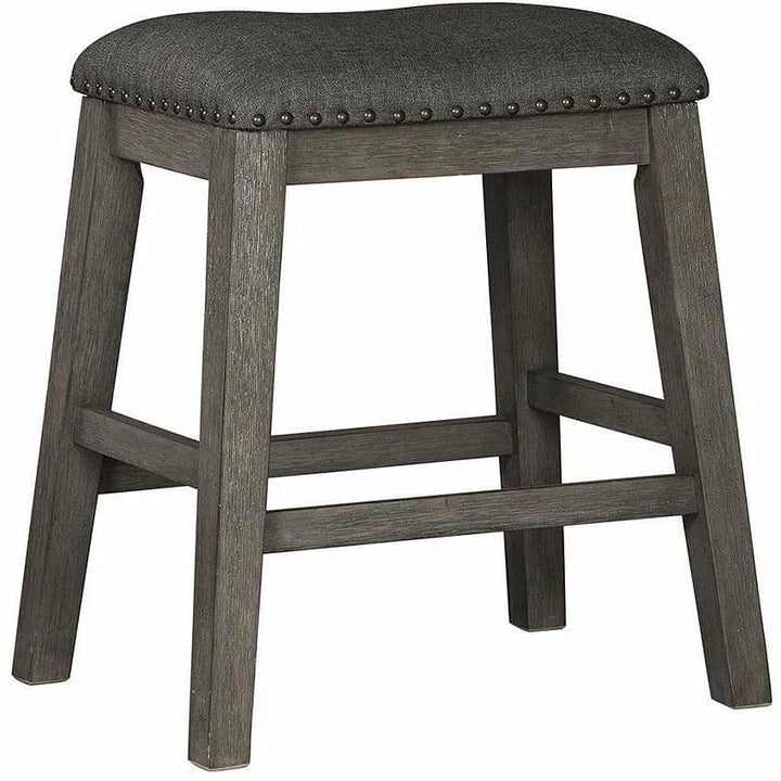 Upholstered Stool with Nailheads in Dark Gray (Set of 2) - 24" - HER Home Design Boutique