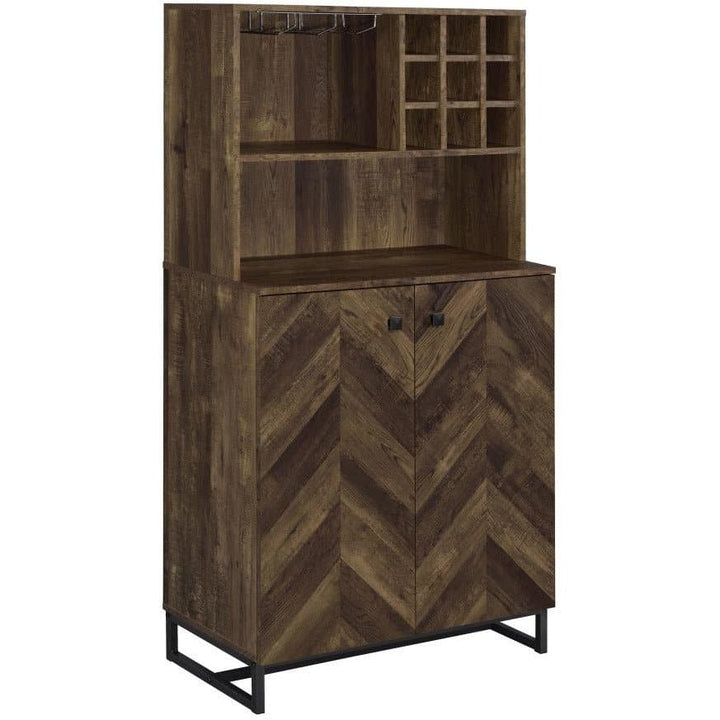 Wine Cabinet Rustic Oak Herringbone and Gunmetal - 2 door - HER Home Design Boutique